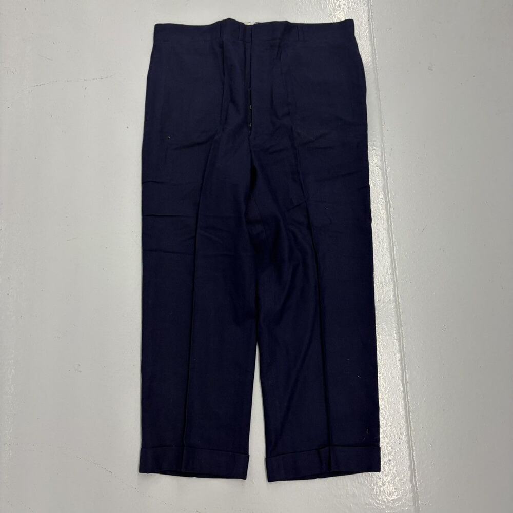 NOS Vintage 50s Navy Wool Wide Leg Buttonfly Trousers 36x26